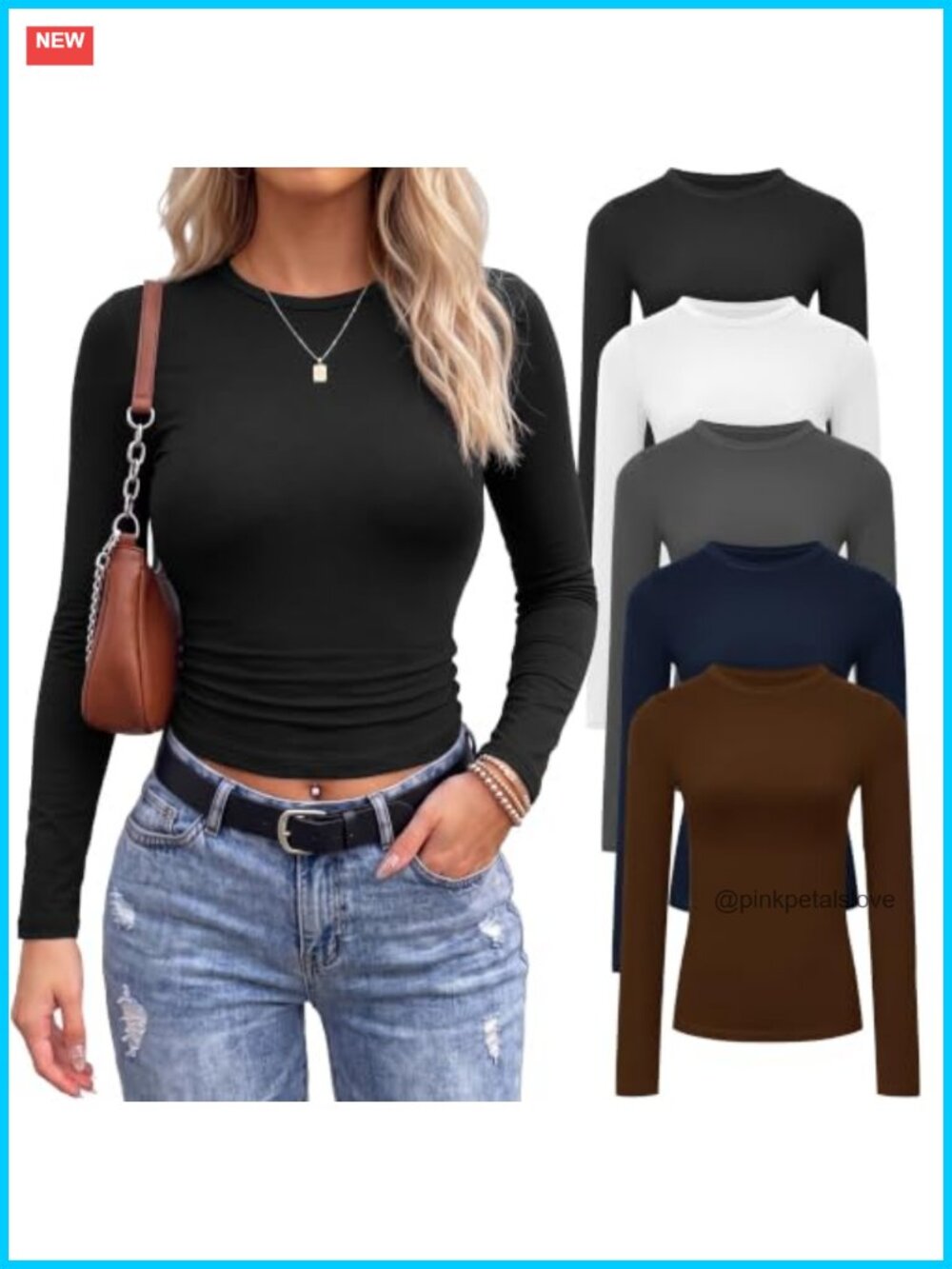 5 Pack Long Sleeve T-Shirts Slim Fit Crew Neck Polyester Spandex Women's Tees
